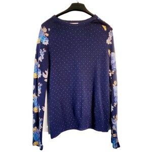 Equipment Femme Sloane Polka Dot 100% Cashmere Sweater Blue Size XS (Flaw Holes)